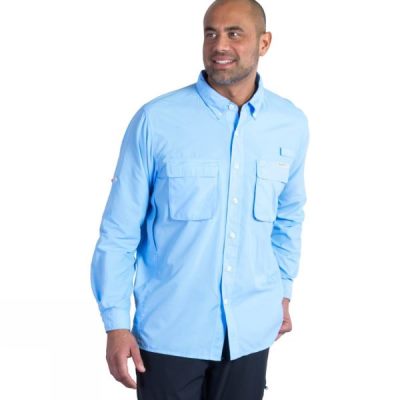 Camisa ExOfficio Air Strip Manga Larga Hombre - Azules - Chile LYF794326